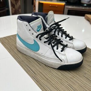 Nike White and Teal High-Top Sneakers
